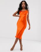 Club L London Satin Midi Dress In Orange - Orange