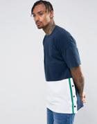 Asos Oversized T-shirt With Color Block And Popper Sides - Navy