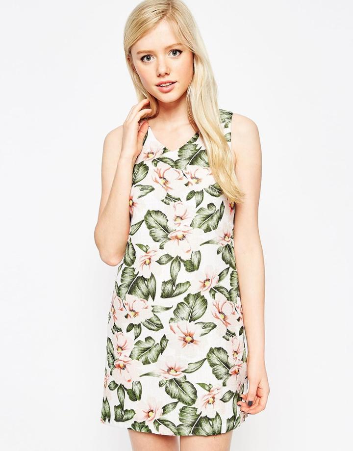 Style London Dress In Tropical Floral Print - Cream