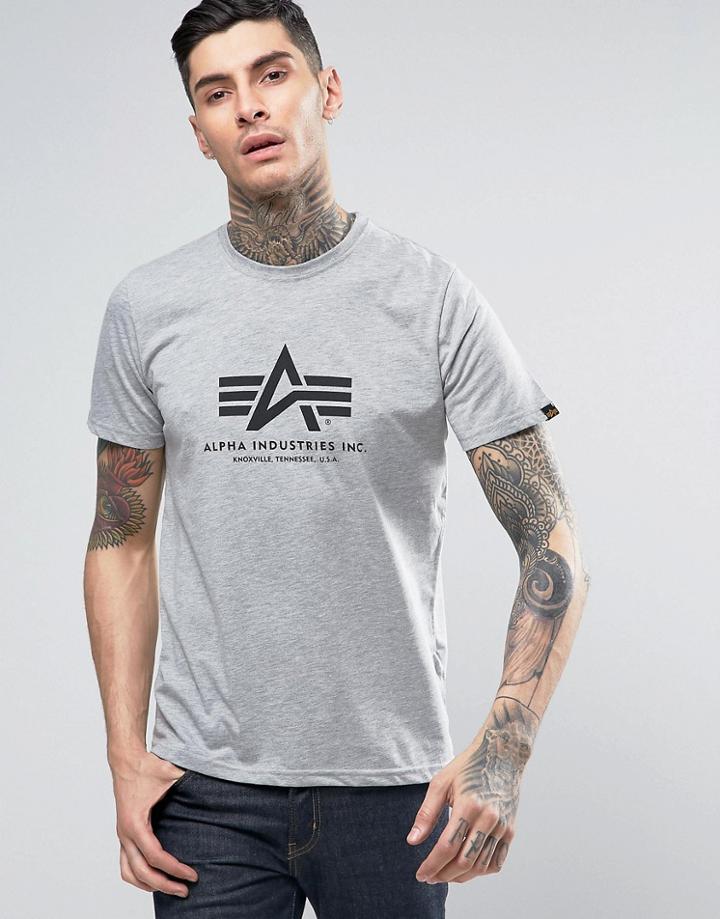 Alpha Industries Logo T-shirt Regular Fit Gray Marl - Gray