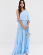 Asos Design One Shoulder Pleated Crop Top Maxi Dress-blue