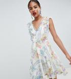 Asos Design Tall Ruffle Mini Dress With Open Back In Floral Print-multi