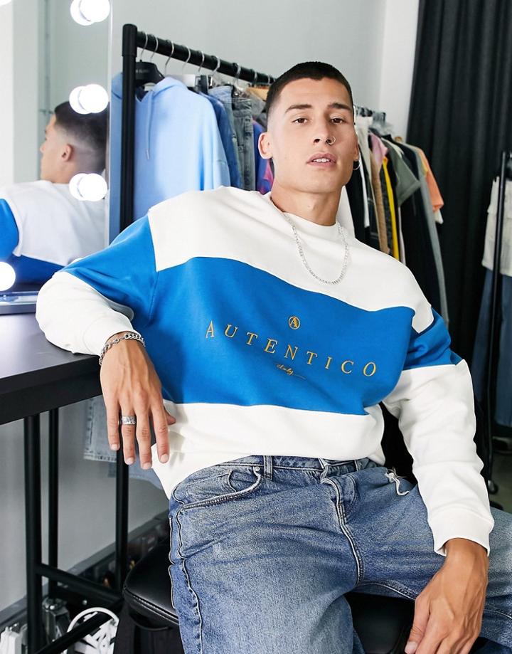 Asos Design Oversized Sweatshirt In Block Stripe With Chest Embroidery-multi