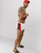 Asos Design Swim Shorts In White With Khaki & Red Side Detail In Super Short Length - White