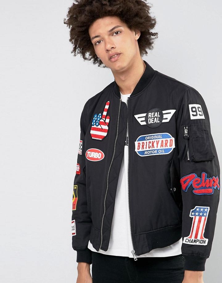 Love Moschino Badge Bomber Jacket - Black