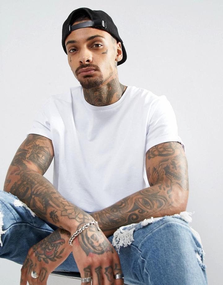 Asos Heavyweight Super Oversized T-shirt With Roll Sleeve - White