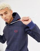 Criminal Damage Check Hoodie In Navy With Side Stripe - Navy