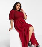 Asos Design Curve Shirred Tiered Maxi Dress In Oxblood