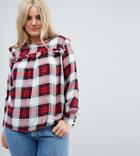 Influence Plus Check Top With Ruffle Front - Red
