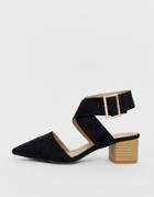 Raid String Black Ankle Strap Mid Heeled Shoes - Black