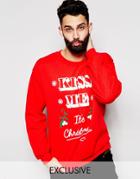 Reclaimed Vintage Holidays Sweatshirt With Kiss Me Print - Red