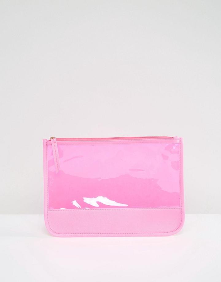 South Beach Transparent Neon Pink Clutch Bag - Pink