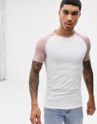 Asos Design Muscle Fit Contrast Raglan T-shirt With Stretch In White - White
