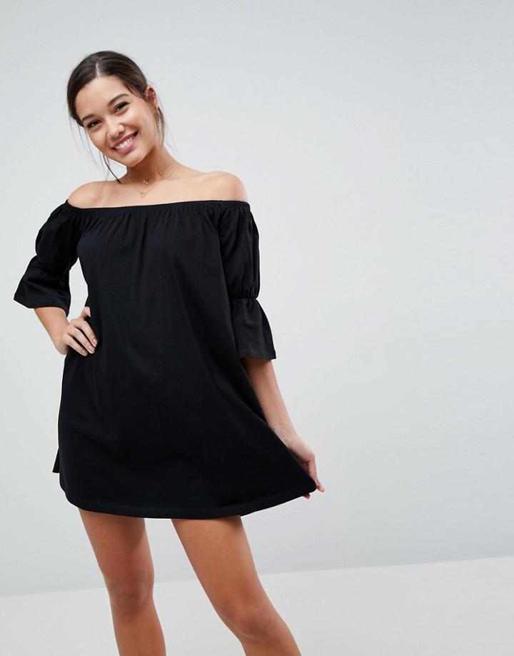 Asos Off Shoulder Mini Dress With Senorita Sleeve - Black