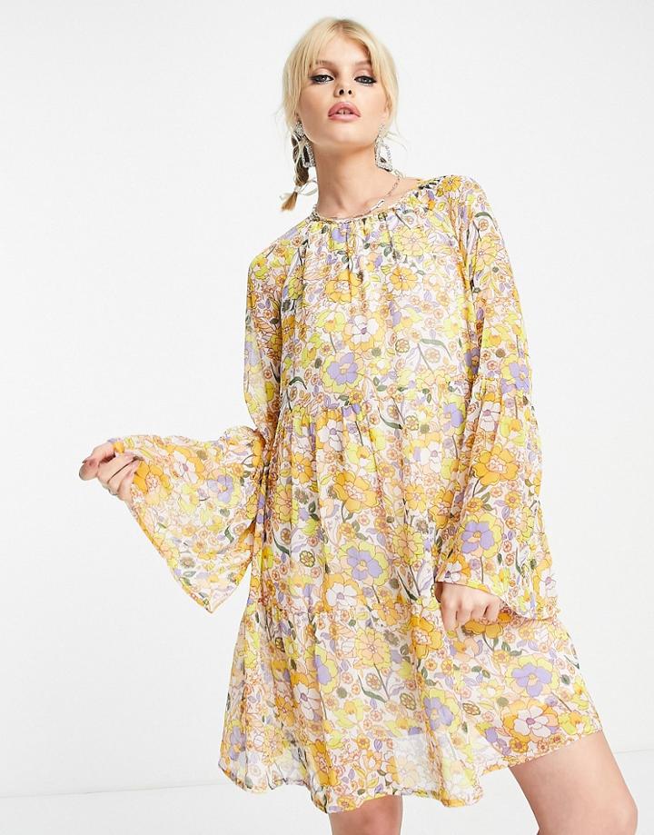 Violet Romance Mini Smock Dress In Floral Print-multi