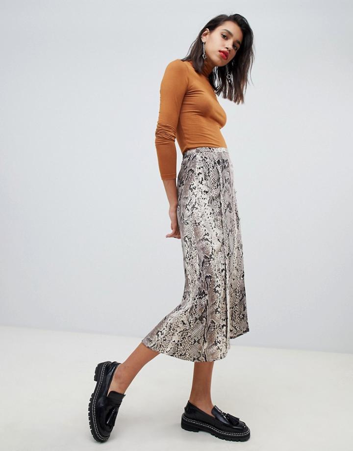 Stradivarius Snake Button Detail Midi Skirt - Multi