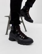 Asos Design Lace Up Hiker Boots In Black - Black