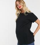 Asos Design Maternity Oversized Boyfriend T-shirt With Roll Sleeve In Black
