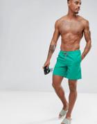 Asos Swim Shorts In Green With Stripe Drawcord Mid Length - Green