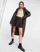 Asos Design Quilted Hooded Parka In Brown