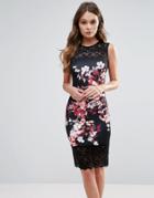 Lipsy Floral Print Pencil Dress With Lace Panels - Multi