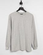 Asos Design Oversized Long Sleeve T-shirt With Cuff Detail In Gray Heather-grey