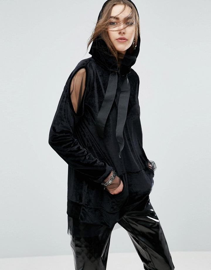 Asos Velvet Sweat With Cold Shoulder - Black