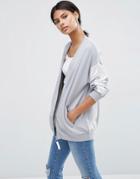 Asos Bomber Jacket With Satin Panels In Boxy Fit Jersey - Gray