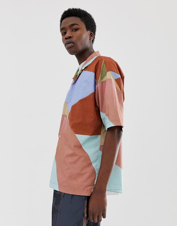 Asos White Boxy Shirt In Abstract Print Crinkle Cotton-brown