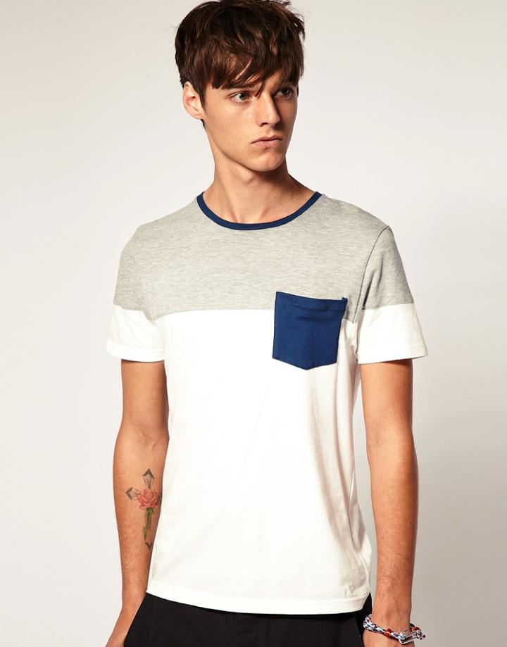 Asos Crew T-shirt With Contrast Yoke - Navy