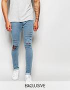 Reclaimed Vintage Super Skinny Jeans With Extreme Distressing - Blue