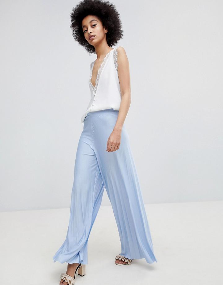 Asos Design Wide Leg Pleated Pants - Blue