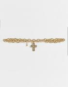 Topshop Crystal Cross Pendant Choker Necklace In Gold