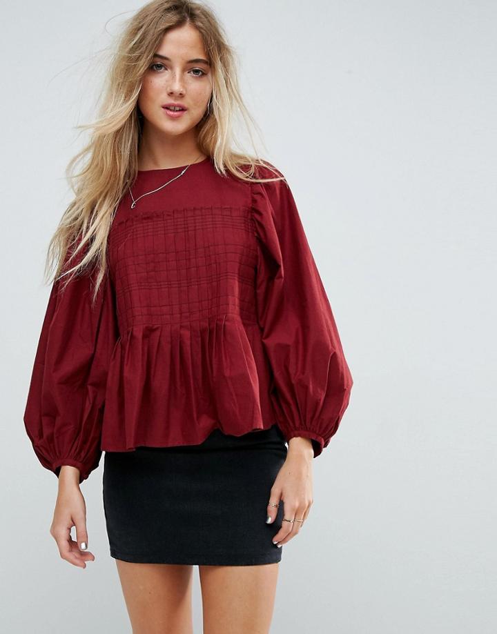 Asos Pleat Detail Top With Contrast Stitching - Black