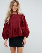 Asos Pleat Detail Top With Contrast Stitching - Black