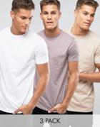 Asos 3 Pack Longline T-shirt In White/pink/beige - Multi