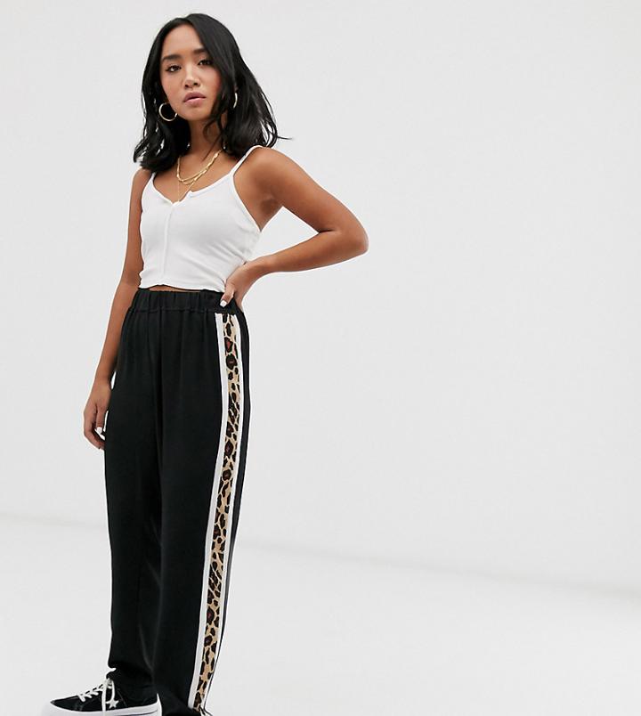Brave Soul Petite Kiss Pants With Leopard Side Stripe-black