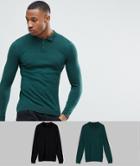 Asos 2 Pack Knitted Muscle Fit Polo In Green/black Save - Multi