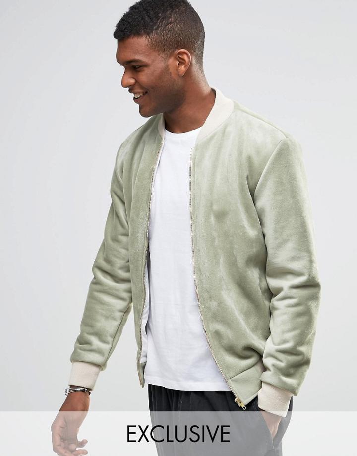 Reclaimed Vintage Suedette Bomber Jacket - Khaki