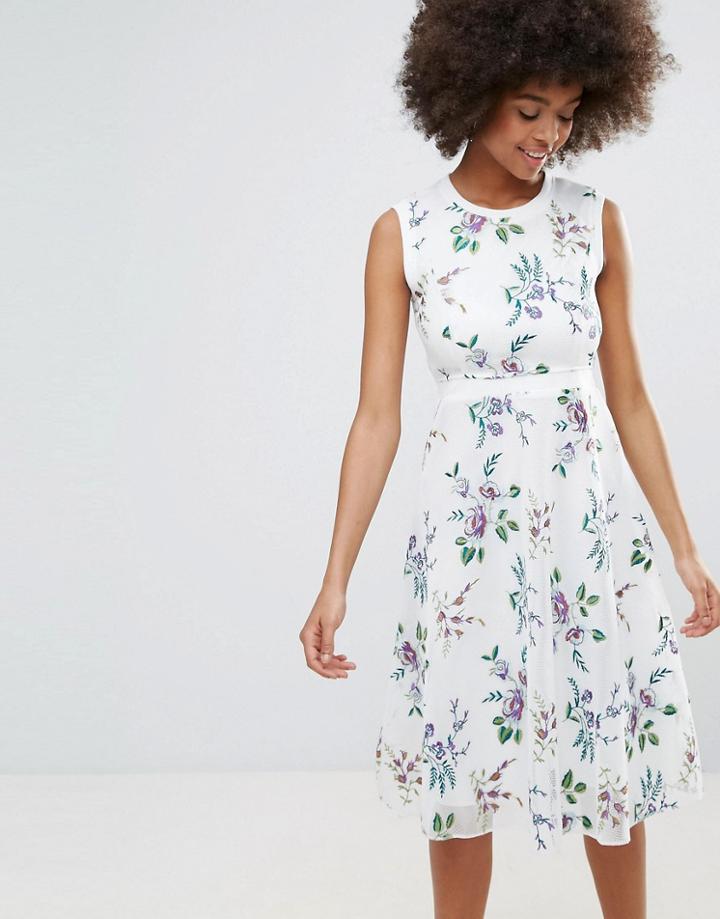 Darling Floral Embroidered Skater Dress - Cream