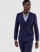 Moss London Slim Fit Double Breasted Suit Jacket With Stretch In Navy - Navy