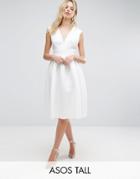 Asos Tall Scuba Deep Plunge Prom Midi Dress - White