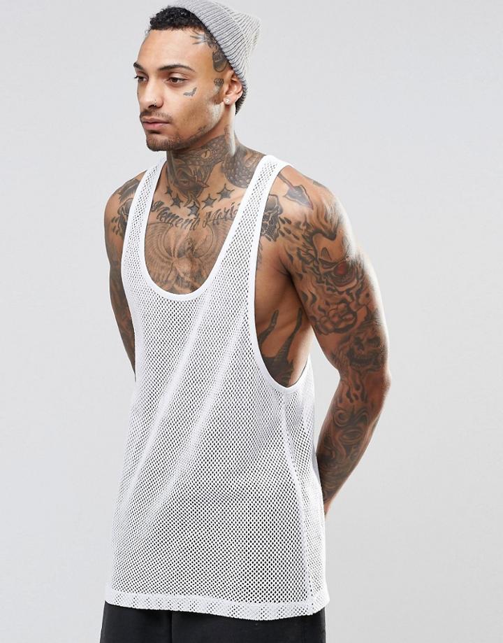 Asos Mesh Longline Vest With Extreme Racer Back - White