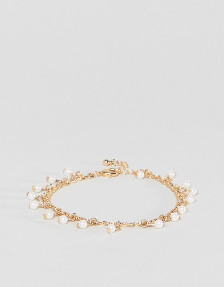 Asos Design Delicate Pearl Charm Bracelet - Gold