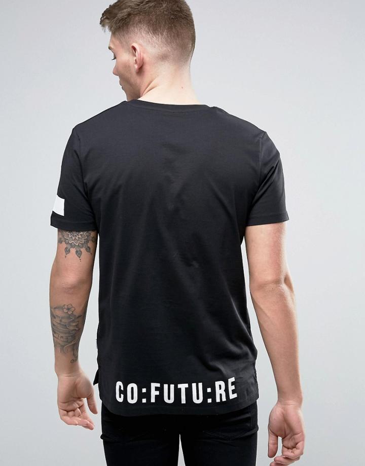 Jack & Jones Core Longline T-shirt With Back And Seam Print - Black