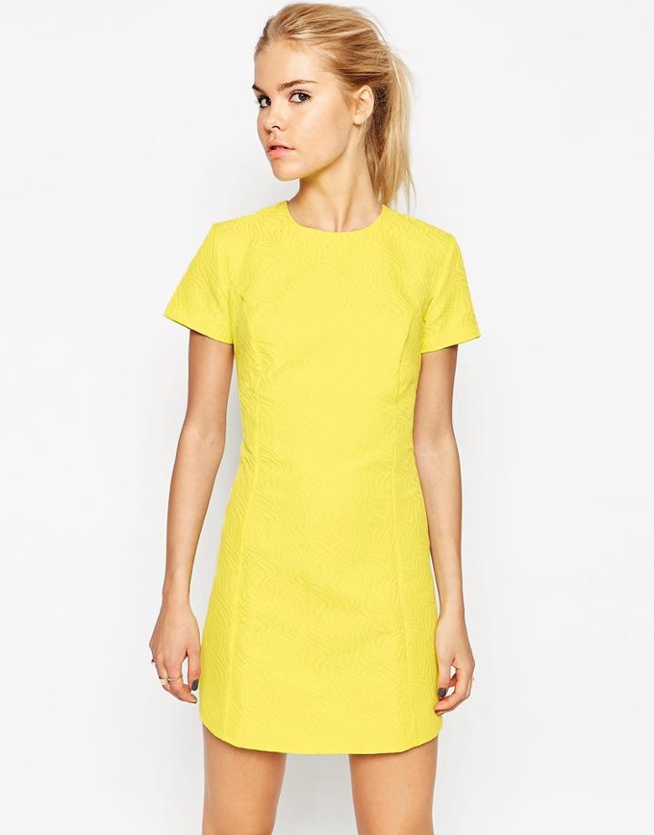 Motel Julieanna Mini Dress In Contour Jacquard - Lemon