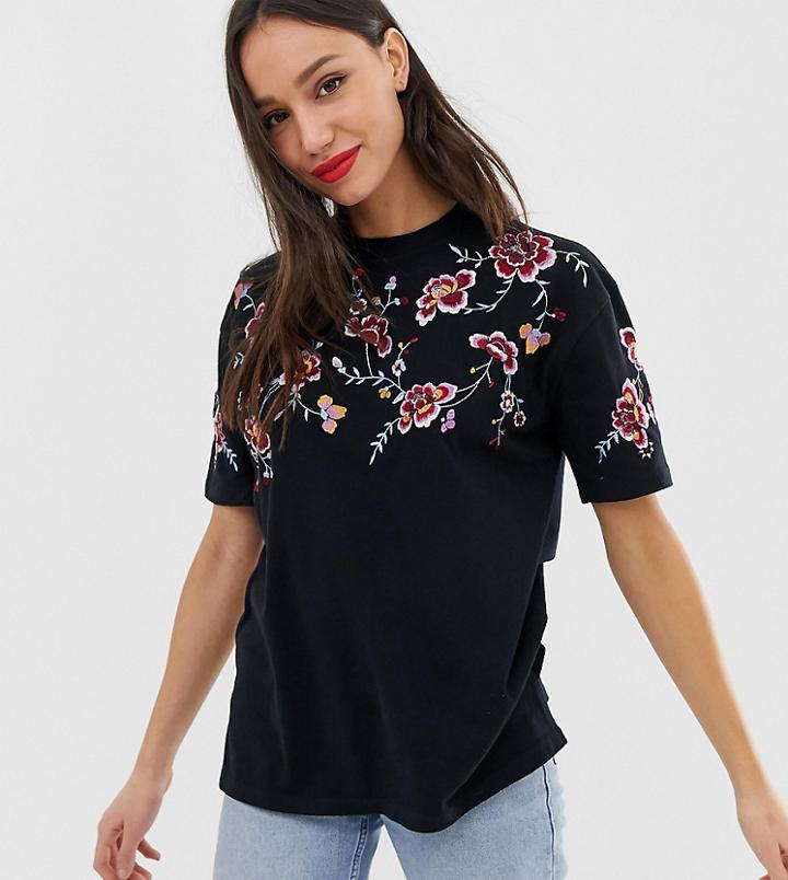 Asos Design Tall T-shirt With Embroidery-black