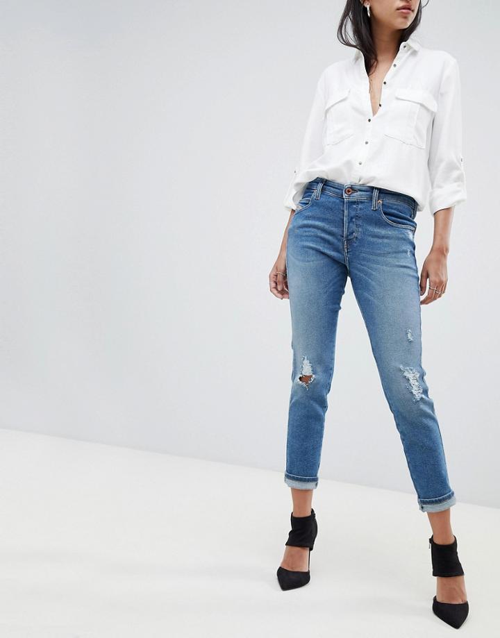 Diesel Babhila High Rise Slim Fit Jean With Abrasion Detail - Blue