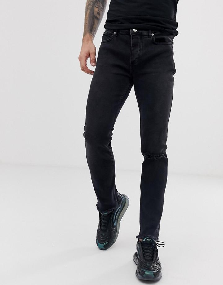 Bolongaro Trevor Raw Edge Ripped Skinny Fit Jeans-black