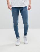 Hoxton Denim Extreme Skinny Jeans In Mid Wash Blue - Blue